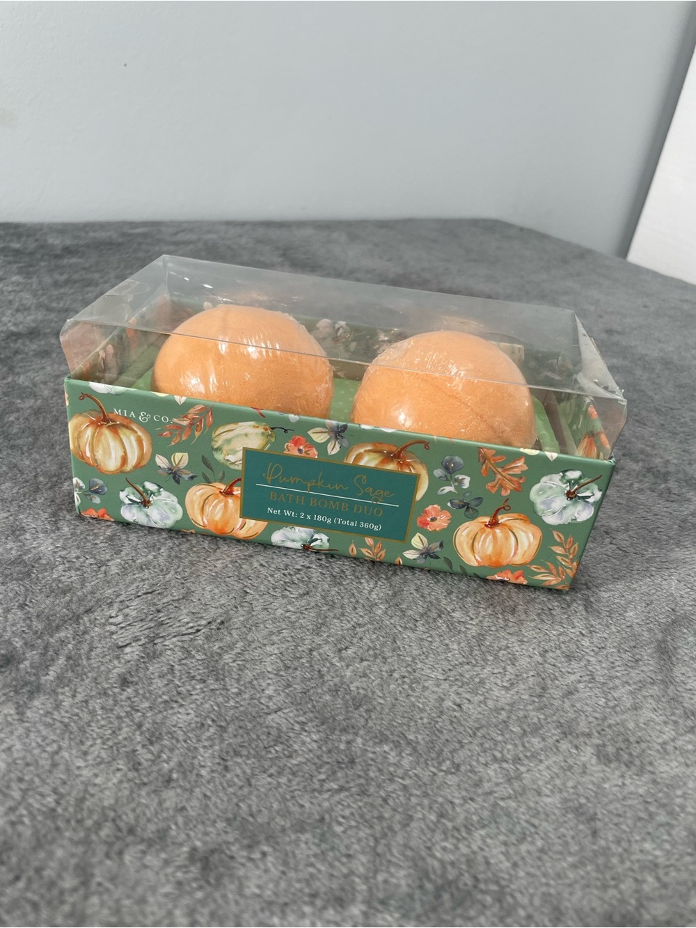 Pumpkin Sage Bath Bomb Duo by Mia & Co. Orange Bath Soak Pair